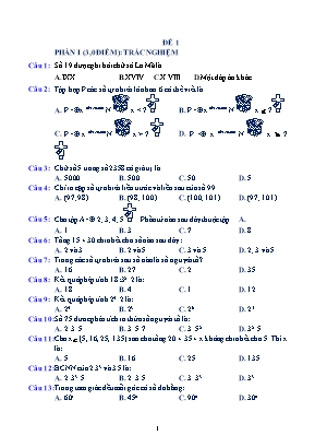 Đề thi giữa học kì 1 Toán Lớp 6